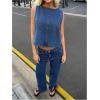 imageMilumia Womens Denim Vest Tank Top Sleeveless Round Neck Loose Fit Casual Jean Vests StreetwearBlue