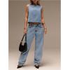 imageMilumia Womens Denim Vest Tank Top Sleeveless Round Neck Loose Fit Casual Jean Vests StreetwearLight Wash