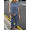 imageMilumia Womens Denim Vest Tank Top Sleeveless Round Neck Loose Fit Casual Jean Vests StreetwearWash Blue