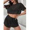 imageMilumia Womens Drop Sleeve 2 Piece Mesh Outfit Crop Top and Shorts Lounge SetBlack
