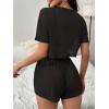 imageMilumia Womens Drop Sleeve 2 Piece Mesh Outfit Crop Top and Shorts Lounge SetBlack