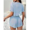 imageMilumia Womens Drop Sleeve 2 Piece Mesh Outfit Crop Top and Shorts Lounge SetBlue