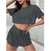 imageMilumia Womens Drop Sleeve 2 Piece Mesh Outfit Crop Top and Shorts Lounge SetDark Grey