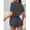 imageMilumia Womens Drop Sleeve 2 Piece Mesh Outfit Crop Top and Shorts Lounge SetDark Grey