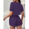 imageMilumia Womens Drop Sleeve 2 Piece Mesh Outfit Crop Top and Shorts Lounge SetPurple