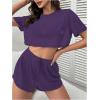 imageMilumia Womens Drop Sleeve 2 Piece Mesh Outfit Crop Top and Shorts Lounge SetPurple