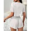 imageMilumia Womens Drop Sleeve 2 Piece Mesh Outfit Crop Top and Shorts Lounge SetWhite