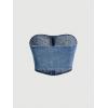 imageMilumia Womens Embroidery Denim Tube Top Zip Front Strapless Sleeveless Bandeau Crop Tops
