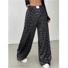 imageMilumia Womens Leopard Elastic Waist Sweatpants Straight Wide Leg Pant TrousersBlue