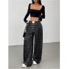 imageMilumia Womens Leopard Elastic Waist Sweatpants Straight Wide Leg Pant TrousersBlue
