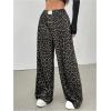imageMilumia Womens Leopard Elastic Waist Sweatpants Straight Wide Leg Pant TrousersGrey