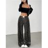 imageMilumia Womens Leopard Elastic Waist Sweatpants Straight Wide Leg Pant TrousersGrey