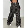 imageMilumia Womens Leopard Elastic Waist Sweatpants Straight Wide Leg Pant TrousersGrey