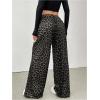 imageMilumia Womens Leopard Elastic Waist Sweatpants Straight Wide Leg Pant TrousersGrey