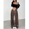imageMilumia Womens Leopard Elastic Waist Sweatpants Straight Wide Leg Pant TrousersMulti Brown
