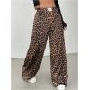 imageMilumia Womens Leopard Elastic Waist Sweatpants Straight Wide Leg Pant TrousersMulti Brown