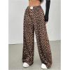 imageMilumia Womens Leopard Elastic Waist Sweatpants Straight Wide Leg Pant TrousersMulti Brown