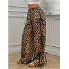 imageMilumia Womens Leopard Print Bow Tie Side Pants Low Rise Wide Leg SweatpantsBrown