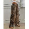imageMilumia Womens Leopard Print Bow Tie Side Pants Low Rise Wide Leg SweatpantsBrown