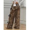 imageMilumia Womens Leopard Print Bow Tie Side Pants Low Rise Wide Leg SweatpantsBrown
