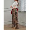 imageMilumia Womens Leopard Print Bow Tie Side Pants Low Rise Wide Leg SweatpantsBrown