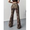 imageMilumia Womens Leopard Print Crossover Flare Wide Leg Pants High Waisted Bootcut Leggings PantsBrown