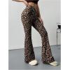 imageMilumia Womens Leopard Print Crossover Flare Wide Leg Pants High Waisted Bootcut Leggings PantsBrown