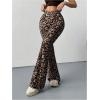 imageMilumia Womens Leopard Print Crossover Flare Wide Leg Pants High Waisted Bootcut Leggings PantsBrown