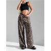 imageMilumia Womens Leopard Print Drawstring Long Pants Wide Leg Loose TrousersBrown