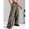 imageMilumia Womens Leopard Print Drawstring Long Pants Wide Leg Loose TrousersBrown