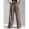 imageMilumia Womens Leopard Print Drawstring Long Pants Wide Leg Loose TrousersBrown