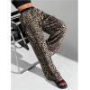 imageMilumia Womens Leopard Print Drawstring Long Pants Wide Leg Loose TrousersBrown