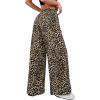 imageMilumia Womens Leopard Print Elastic Waisted Wide Leg Long Pants TrousersBrown