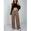 imageMilumia Womens Leopard Print Elastic Waisted Wide Leg Long Pants TrousersDark Brown
