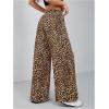 imageMilumia Womens Leopard Print Elastic Waisted Wide Leg Long Pants TrousersDark Brown