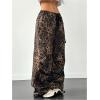 imageMilumia Womens Leopard Print Low Waist Drawstring Loose Cargo Pants with PocketsBrown