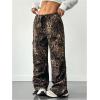 imageMilumia Womens Leopard Print Low Waist Drawstring Loose Cargo Pants with PocketsBrown