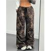 imageMilumia Womens Leopard Print Low Waist Drawstring Loose Cargo Pants with PocketsBrown