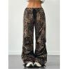 imageMilumia Womens Leopard Print Low Waist Drawstring Loose Cargo Pants with PocketsBrown