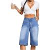imageMilumia Womens Loose Low Waist Denim Wide Leg Jean Bermuda Shorts Blue 30