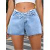 imageMilumia Womens Low Waisted Denim Shorts Straight Leg Raw Hem Jean ShortsBlue