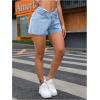 imageMilumia Womens Low Waisted Denim Shorts Straight Leg Raw Hem Jean ShortsBlue