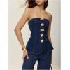 imageMilumia Womens Metal Button Front Denim Tube Top Elegant Sleeveless Bandeau TopsDark Wash