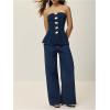 imageMilumia Womens Metal Button Front Denim Tube Top Elegant Sleeveless Bandeau TopsDark Wash