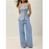 imageMilumia Womens Metal Button Front Denim Tube Top Elegant Sleeveless Bandeau TopsLight Wash