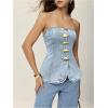imageMilumia Womens Metal Button Front Denim Tube Top Elegant Sleeveless Bandeau TopsLight Wash