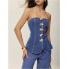 imageMilumia Womens Metal Button Front Denim Tube Top Elegant Sleeveless Bandeau TopsMedium Wash