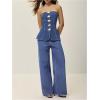 imageMilumia Womens Metal Button Front Denim Tube Top Elegant Sleeveless Bandeau TopsMedium Wash