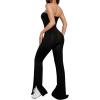 imageMilumia Womens Off Shoulder Strapless Tube Top Flare Leg Bodycon Jumpsuit Long PantsBlack