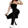 imageMilumia Womens Off Shoulder Strapless Tube Top Flare Leg Bodycon Jumpsuit Long PantsBlack